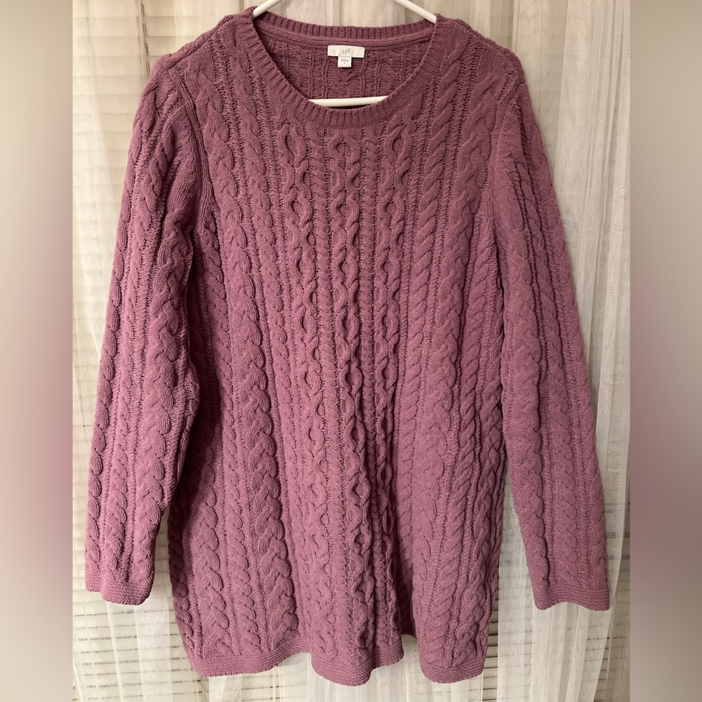 J Jill Sweater Women's Sz L Purple Cable Knit Long Sleeve Pullover Wool Crew M2